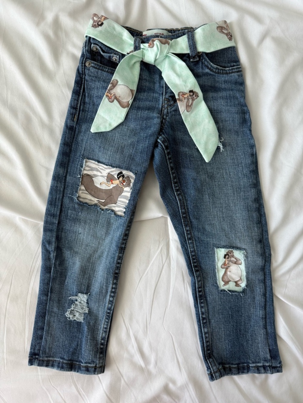 Levi’s 511 Slim Denim Jeans Disney Jungle Book Reworked Patch Belt Size 4 Years